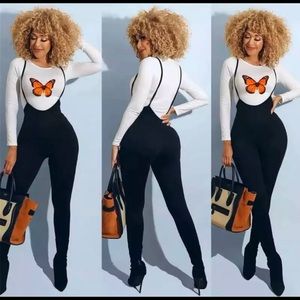 Suspender pants with butterfly top